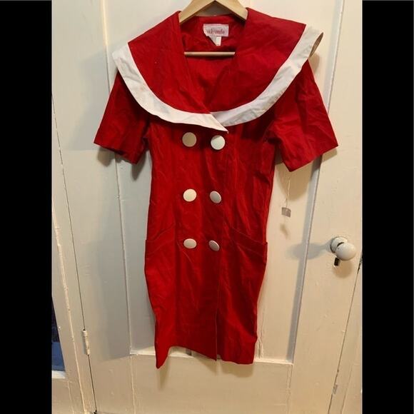 Vintage dress pin-up rockabilly red 50s Vicky Vaughn button collared dress! - Picture 4 of 8